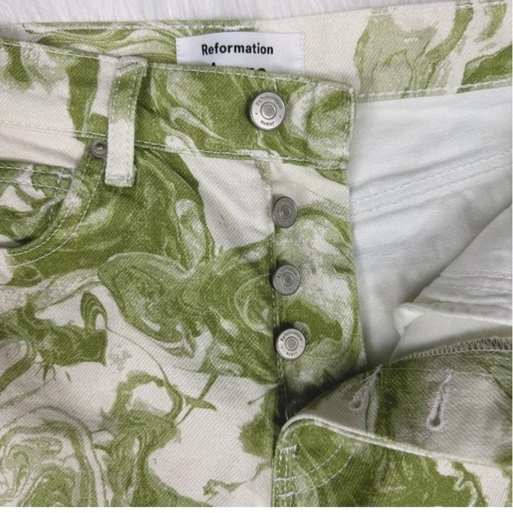 NWT Reformation Marble High Waisted Straight Leg Jeans Green Swirl 25 - Picture 4 of 6